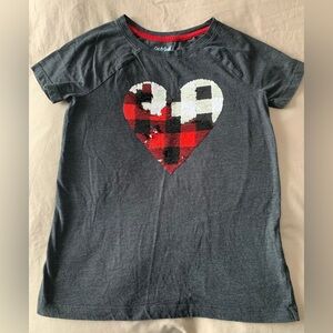Cat & Jack girls gray plaid heart sequin short sleeve T-shirt size L (10/12)